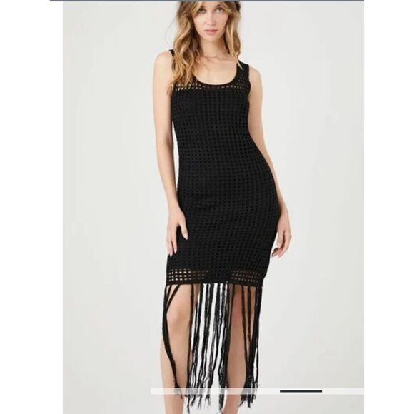 Forever 21 Crochet Sweater-Knit Fringe Dress size S NWOT - Picture 3 of 5